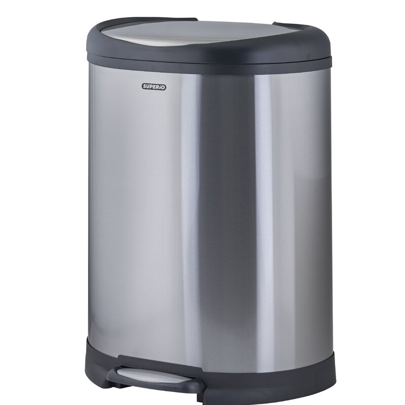 Garbage Pail D Shaped Stainless Steel 13 Gallon Step On Trash Can 